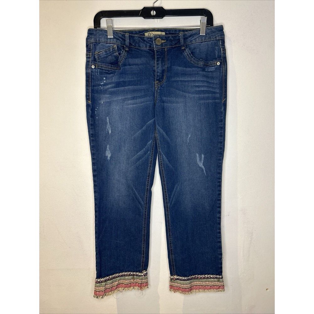 Democracy Crop Jeans Women's Size 8 Artisan Crafted Distressed Embroidered Hem